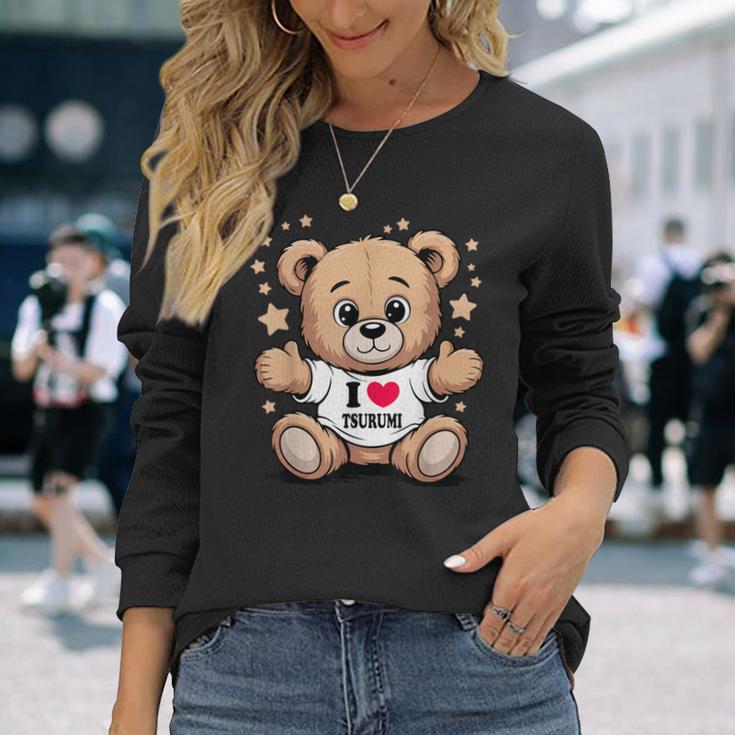 I Love Tsurumi Teddy Bear 鶴見テディベアが大好き 長袖Tシャツ 彼女への贈り物