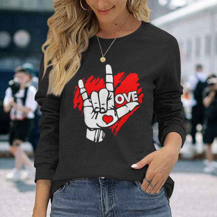 I Love You 手話 Asl Peak Languages 長袖Tシャツ 彼女への贈り物