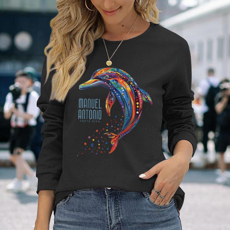 Manuel Antonio コスタリカ ティー ビーチ サーフ バケーション イルカ 長袖Tシャツ 彼女への贈り物