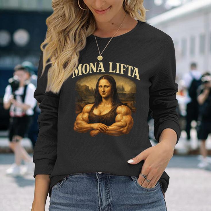 Mona Lifta マッスル モナリザ ジム ユーモア 長袖Tシャツ 彼女への贈り物