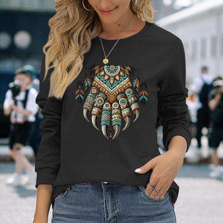 Native Heritage Month 誇り高きネイティブアメリカンのクマの爪 長袖Tシャツ 彼女への贈り物