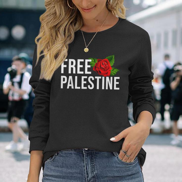 Palestine Free Palestine Free Gaza Palestine Flag Arabic 長袖Tシャツ 彼女への贈り物
