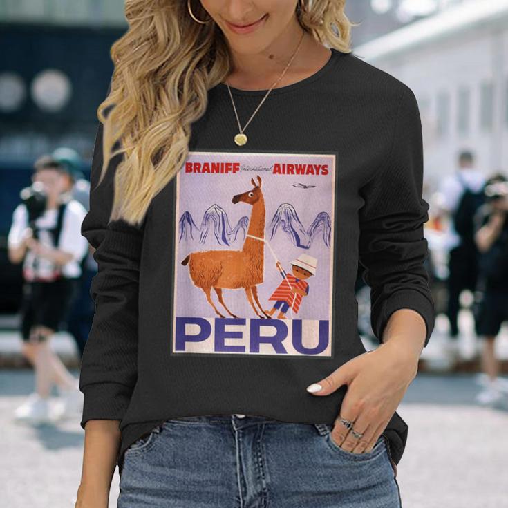 Peru レトロ ヴィンテージ 航空会社 トラベルポスター 長袖Tシャツ 彼女への贈り物