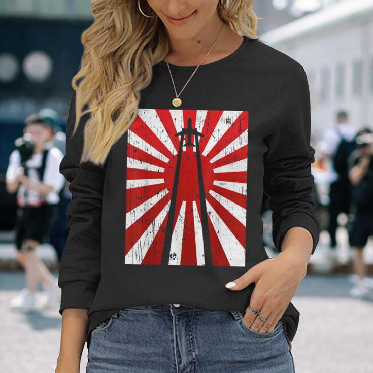 Pilot Plane Airport Air Traffic Controller Risingun Flag 長袖Tシャツ 彼女への贈り物