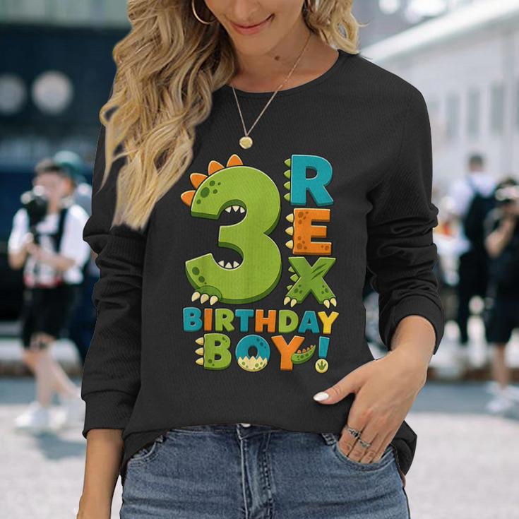 Rawr I'm 3 Three Rex Dinosaur 3Rd Birthday Boy Party 長袖Tシャツ 彼女への贈り物