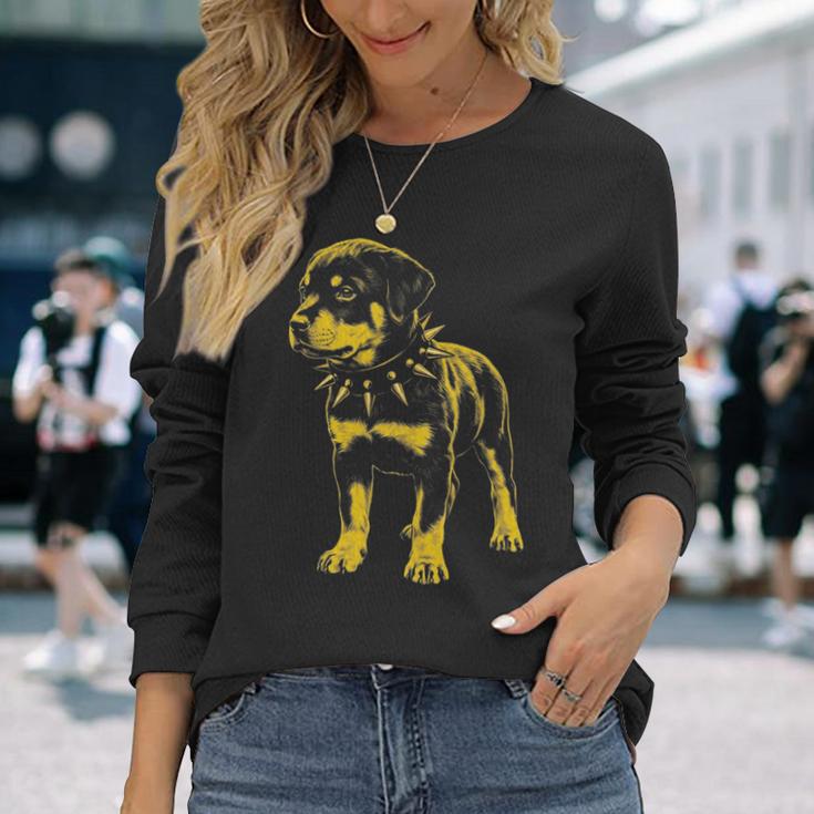 Rocker ロットワイラー パンク メタル ロックンロール ミュージック ドッグ 長袖tシャツ 長袖Tシャツ 彼女への贈り物