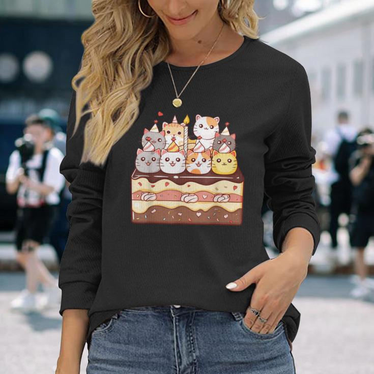 Sweet Icing Party 子猫好き 誕生日ケーキ かわいい猫 長袖Tシャツ 彼女への贈り物