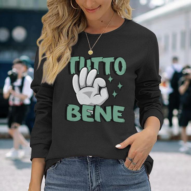 Tutto Bene イタリアの手のジェスチャー面白い引用イタリア 長袖tシャツ 長袖Tシャツ 彼女への贈り物