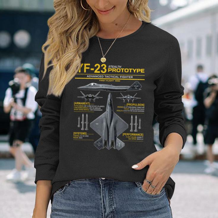 Yf-23 ステルス戦闘機 ミリタリー ジェット仕様 インフォグラフィック イエロー 長袖Tシャツ 彼女への贈り物