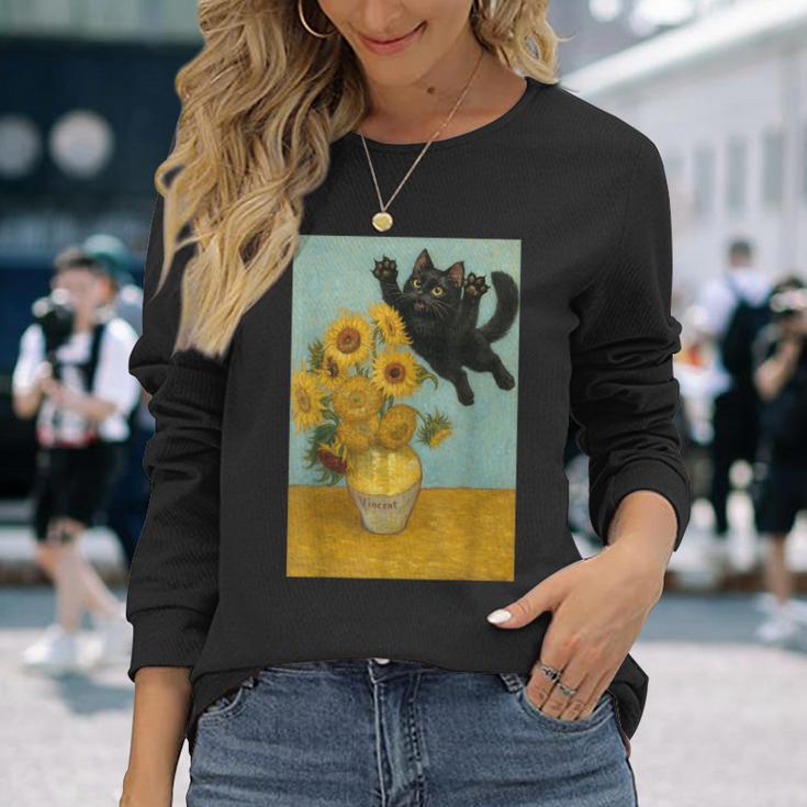 いたずら好きな猫 ひまわり ゴッホ 絵画 猫 長袖Tシャツ 彼女への贈り物
