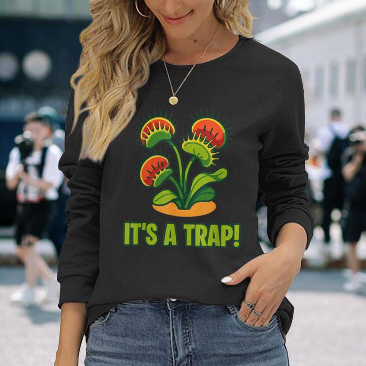 おもしろハエトリグサ It's A Trap 食虫植物 ボタニカル 長袖Tシャツ 彼女への贈り物