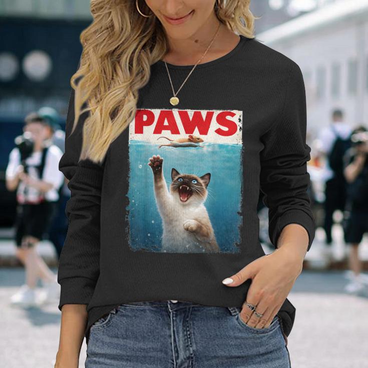 かわいいシャム猫パウズパロディー 猫好きのための猫のミームユーモア 長袖Tシャツ 彼女への贈り物