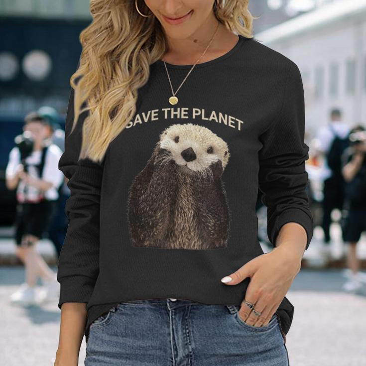 かわいいセイブ ザ プラネット ラッコ 長袖Tシャツ 彼女への贈り物
