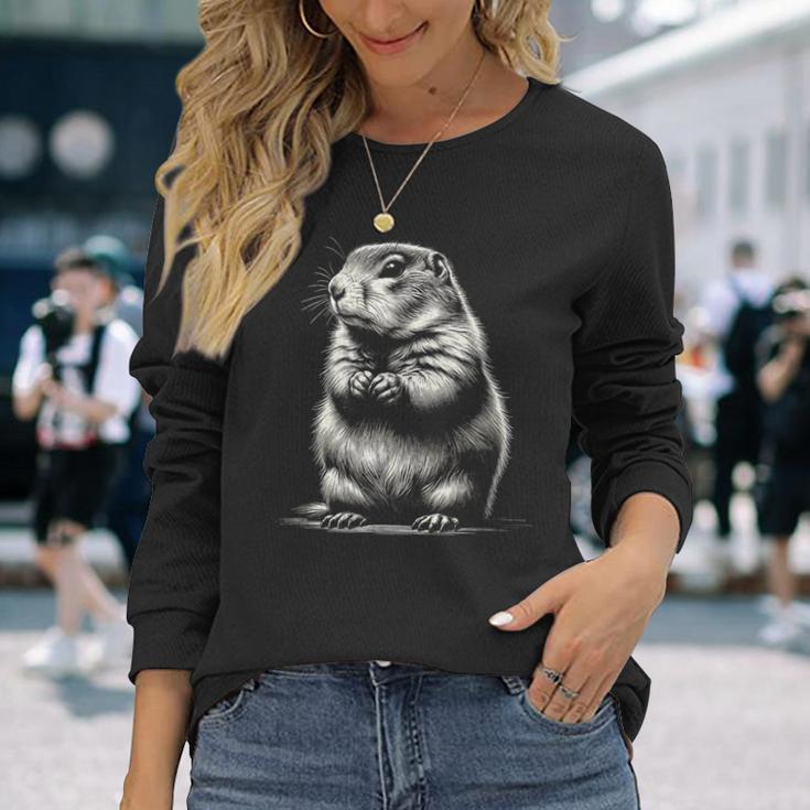 かわいいプレーリードッグのグラフィック アート デザイン 長袖Tシャツ 彼女への贈り物
