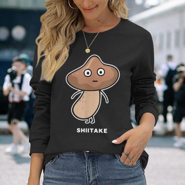 しいたけ キノコ 顔 イラスト かわいい おもしろ 面白い 簡単 シンプル ゆるい 野菜 長袖Tシャツ 彼女への贈り物