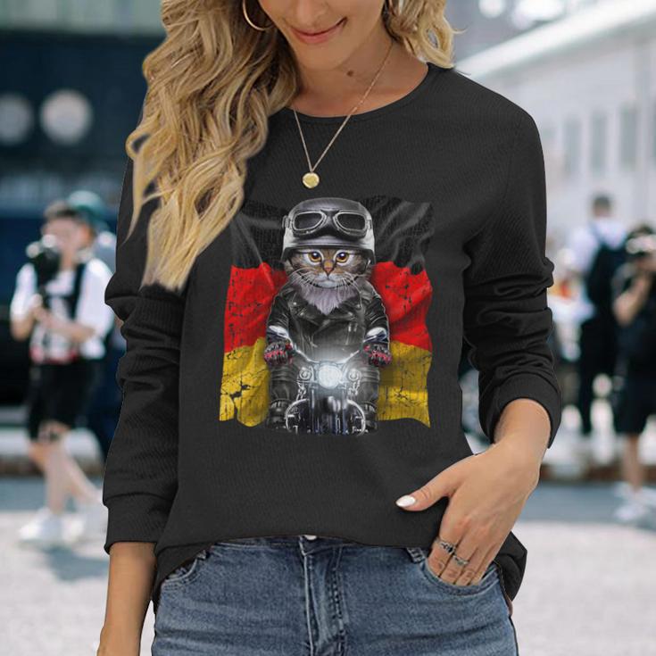 ぶち猫 ねこ バイク ドイツ 長袖Tシャツ 彼女への贈り物