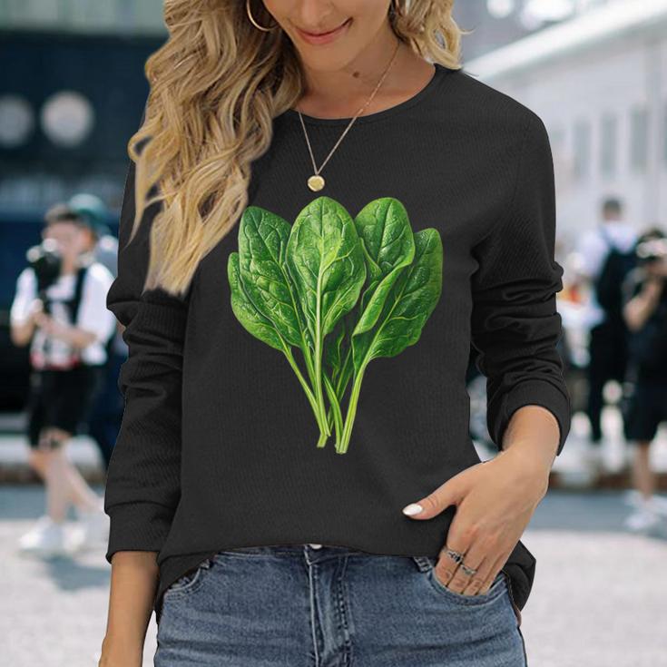 ほうれん草 野菜モチーフ 庭 ほうれん草 長袖Tシャツ 彼女への贈り物