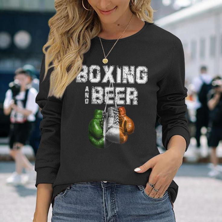 アイルランドのボクシングとビール 面白いアイルランド国旗tシャツ 長袖Tシャツ 彼女への贈り物