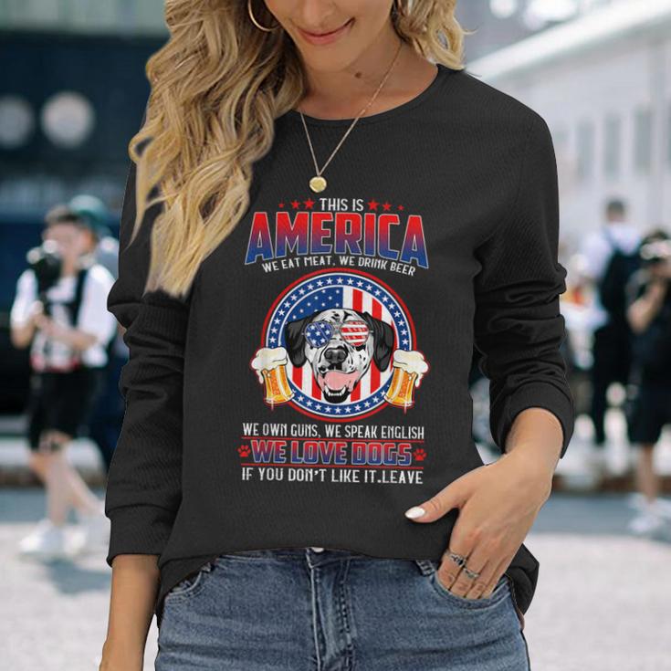 アメリカ We Love Dogs ダルメシアン犬とビール 独立記念日 長袖Tシャツ 彼女への贈り物