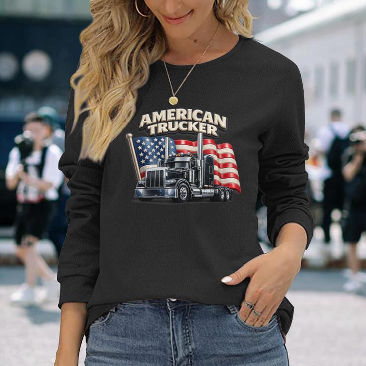 アメリカのトラック運転手 アメリカの国旗 愛国的なトラック運転手 ビッグリグ 長袖Tシャツ 彼女への贈り物