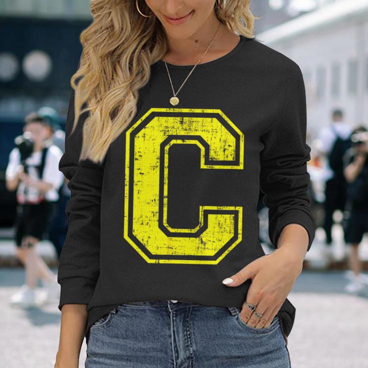 アルファベット C 大文字 イニシャル クラシック 学校 カレッジ 長袖Tシャツ 彼女への贈り物