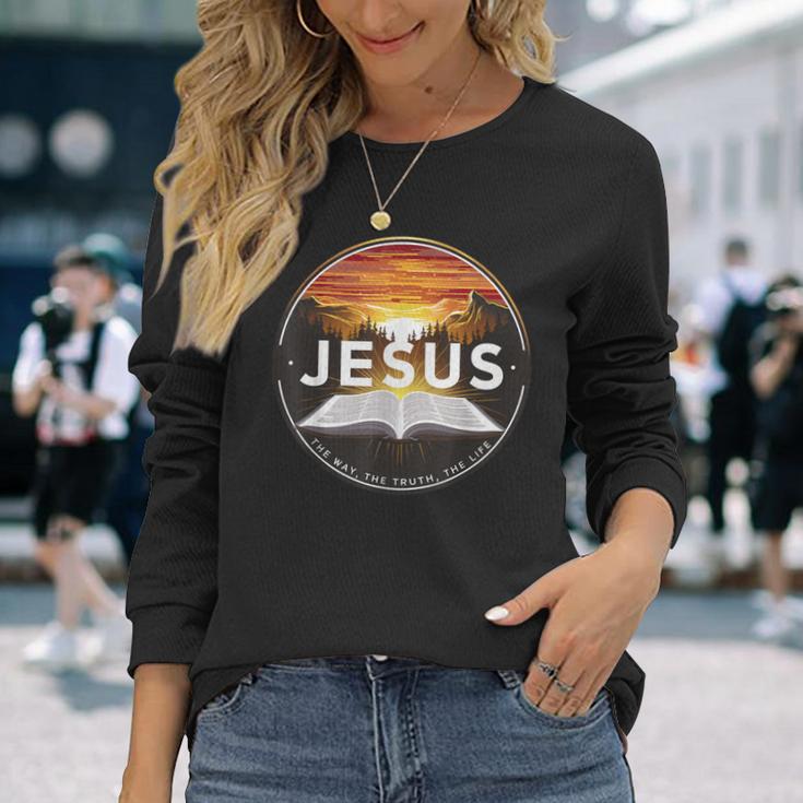 イエス・ザ・ウェイ・ザ・トゥルース ザ・ライフ キリスト教 神 信仰 聖書 長袖Tシャツ 彼女への贈り物