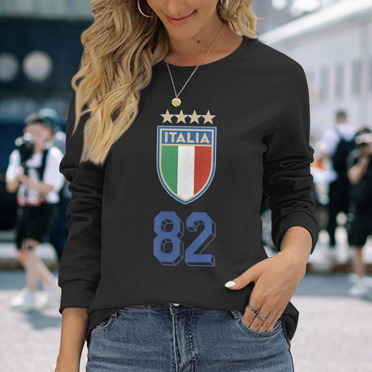 イタリア 1982 ワールドカップ サッカー ヴィンテージ クレスト グラフィック 長袖Tシャツ 彼女への贈り物