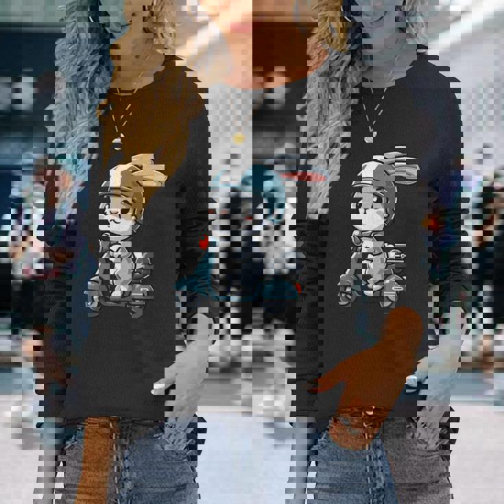 ウサギ スクーター ペット 面白い オートバイ 長袖Tシャツ 彼女への贈り物