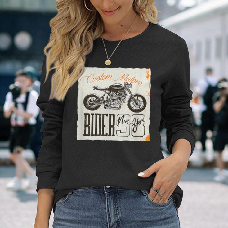 カフェレーサー カスタム バイク おしゃれ オートバイ ライダー イラスト 長袖Tシャツ 彼女への贈り物