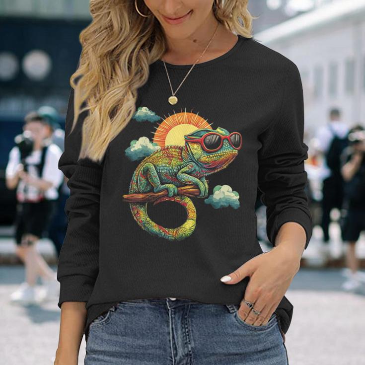 カメレオン 動物 グラフィック サングラス アートワーク カメレオン 長袖Tシャツ 彼女への贈り物