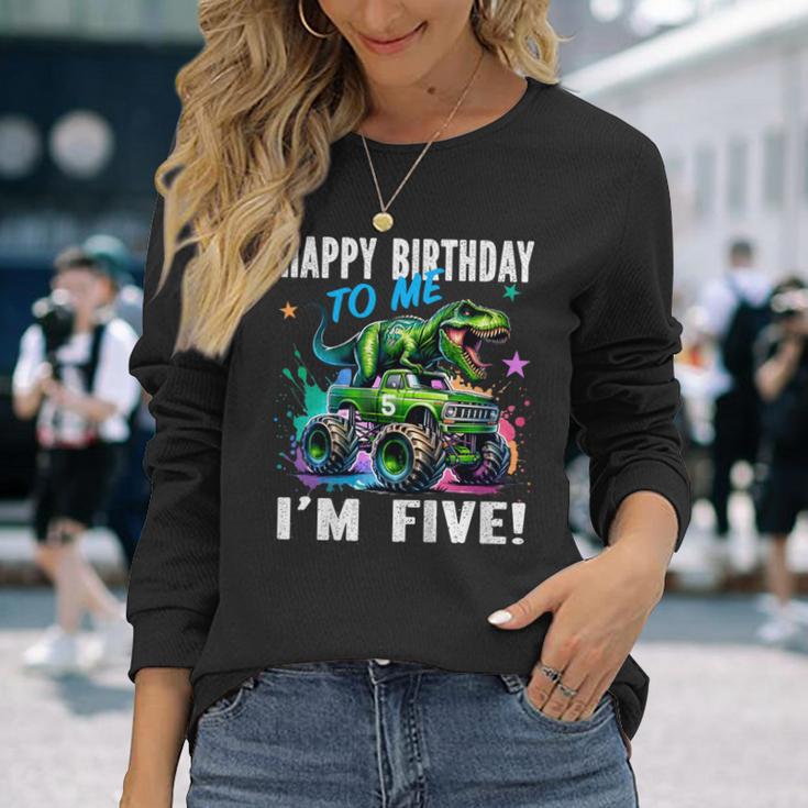 キッズ ハッピーモンスタートラックがテーマの5歳の誕生日 5歳 男の子 5歳 長袖Tシャツ 彼女への贈り物