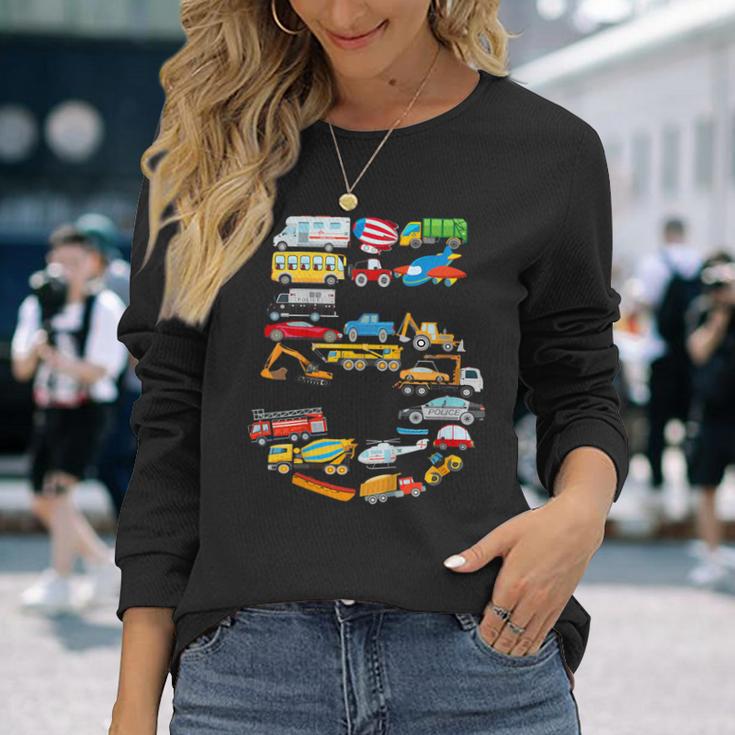 キッズ 男の子の車、消防車の5歳の誕生日 長袖Tシャツ 彼女への贈り物