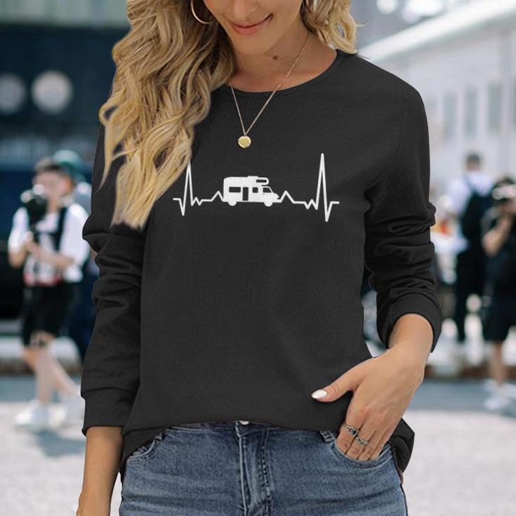 キャンプ ハートビート Ekg キャンピングカー キャンピングカー 長袖Tシャツ 彼女への贈り物