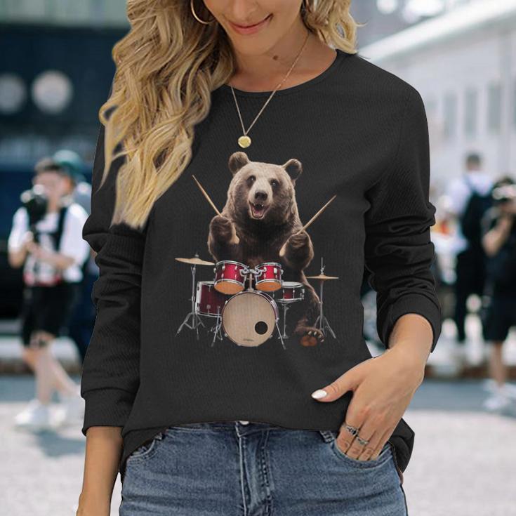 クマの演奏 ドラム リアル 長袖Tシャツ 彼女への贈り物