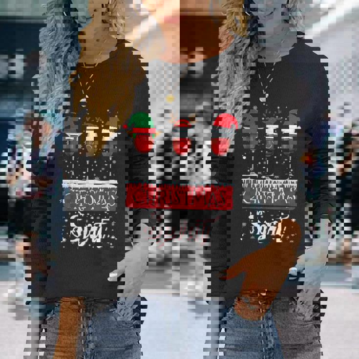 クリスマススピリット 赤ワイングラス サンタクロース エルフ トナカイ 長袖Tシャツ 彼女への贈り物