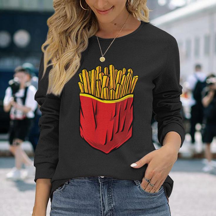 クールなフライドポテトポケットノベルティグラフィックtシャツ&クールデザイン 長袖Tシャツ 彼女への贈り物