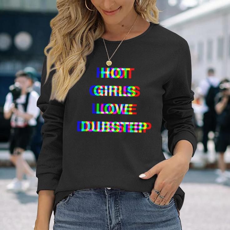 グリッチ ダブステップ レイブ ホットガールズラブデザイン 長袖Tシャツ 彼女への贈り物