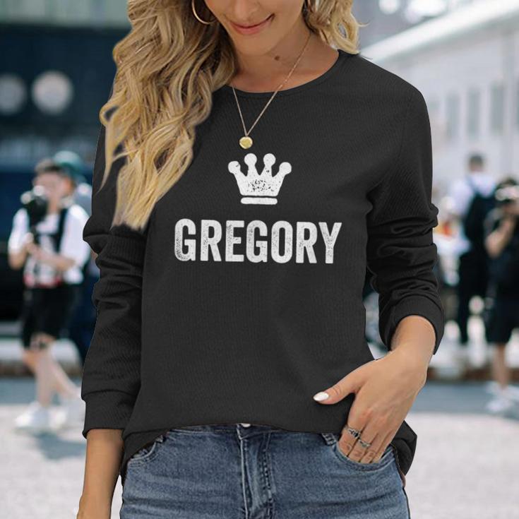 グレゴリー・ザ・キングクラウン・アンド・ネーム・デザインメン・コールド・グレゴリー 長袖Tシャツ 彼女への贈り物