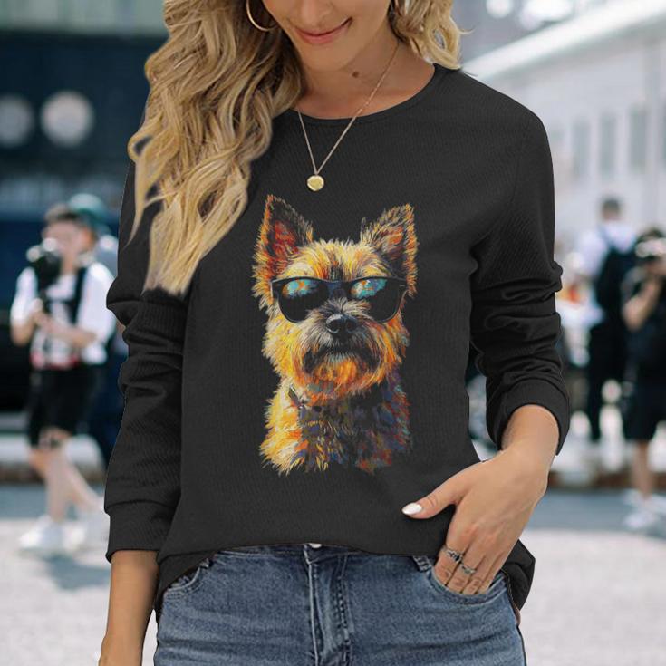 ケアンテリア 犬 ペット アートワーク サングラス ケアンテリア 長袖Tシャツ 彼女への贈り物