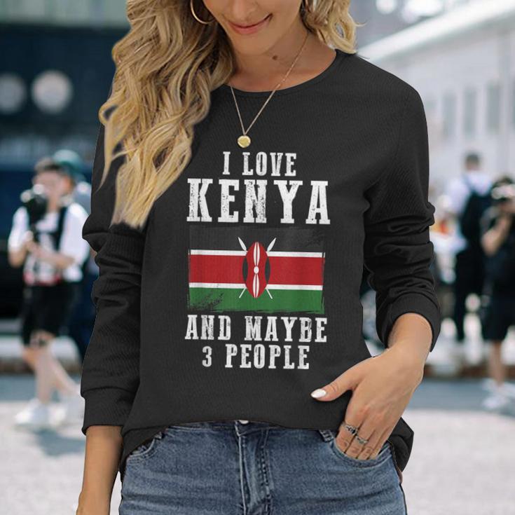 ケニアアフリカ国旗 I Love Kenya 長袖Tシャツ 彼女への贈り物
