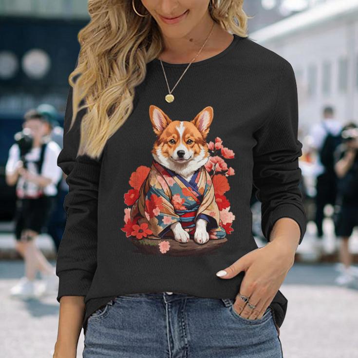 コーギー 着物 サムライ 伝統 日本アニメ アート 忍者 長袖Tシャツ 彼女への贈り物