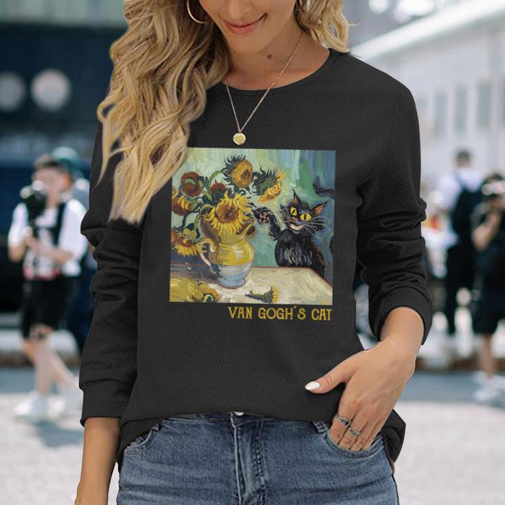 ゴッホ ひまわりの黒猫 絵画アート 長袖Tシャツ 彼女への贈り物