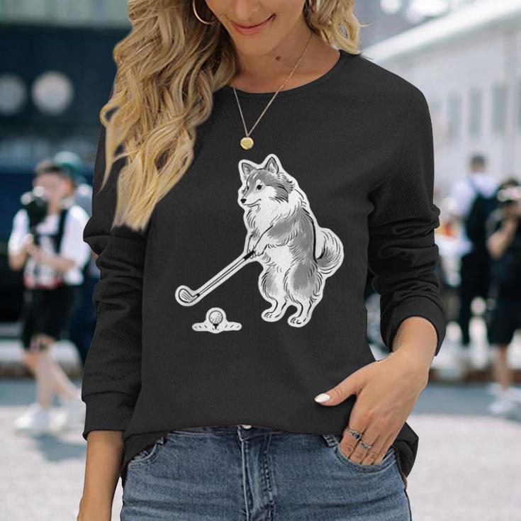 ゴルフ シェットランドシープドッグ シェルティ グッズ おもしろ 犬 面白い 笑える 和風 長袖Tシャツ 彼女への贈り物