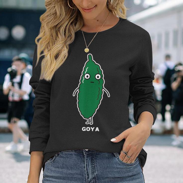 ゴーヤ ゴーヤー 顔 イラスト かわいい おもしろ 面白い 簡単 シンプル ゆるい 野菜 長袖Tシャツ 彼女への贈り物