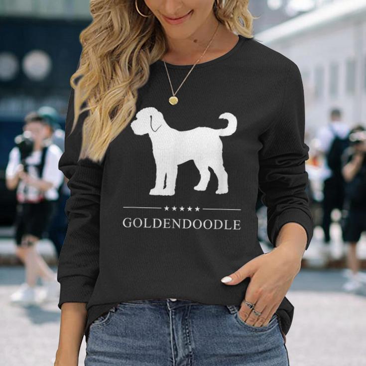 ゴールデンドゥードル 犬 ホワイト シルエット 長袖Tシャツ 彼女への贈り物