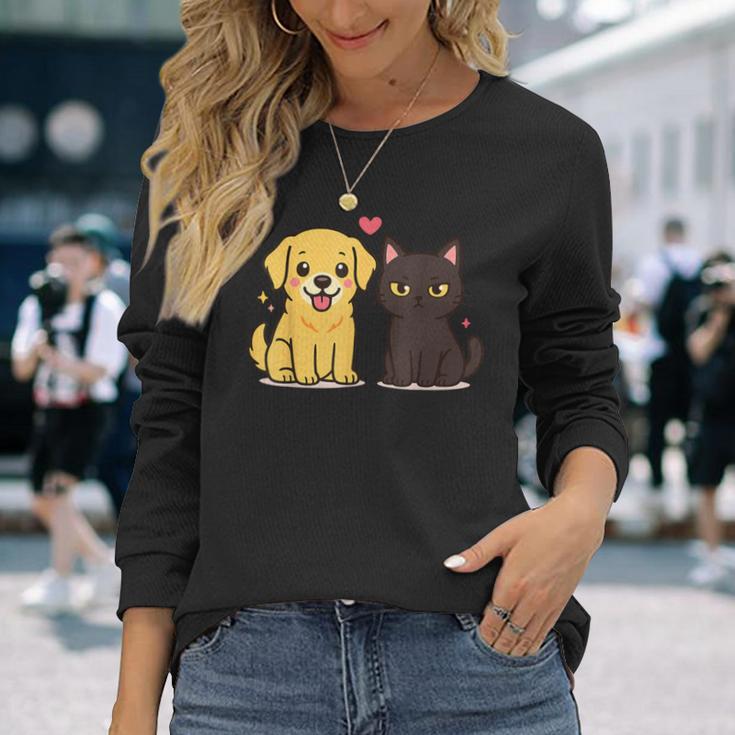 ゴールデンレトリバー ボーイフレンド 黒猫 Gf 面白い カップルギフト 長袖Tシャツ 彼女への贈り物