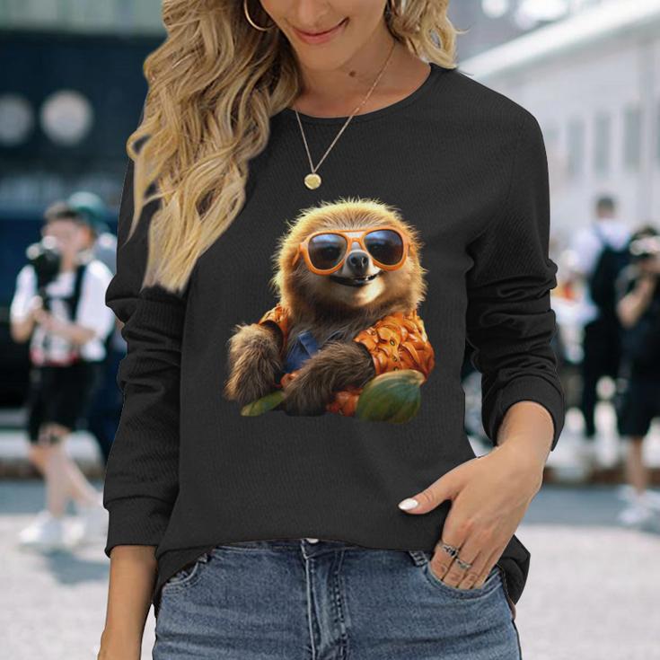 サングラスをかけたナマケモノかわいいナマケモノ 長袖Tシャツ 彼女への贈り物