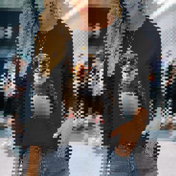 サングラスをかけたペンギン アニマル・フレンド ラブ・キュート・ペンギン 長袖Tシャツ 彼女への贈り物