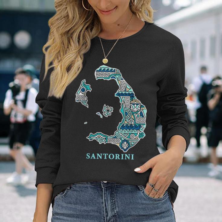 サントリーニ島 ギリシャ 地図 ギリシャ柄 旅行 休暇 長袖Tシャツ 彼女への贈り物