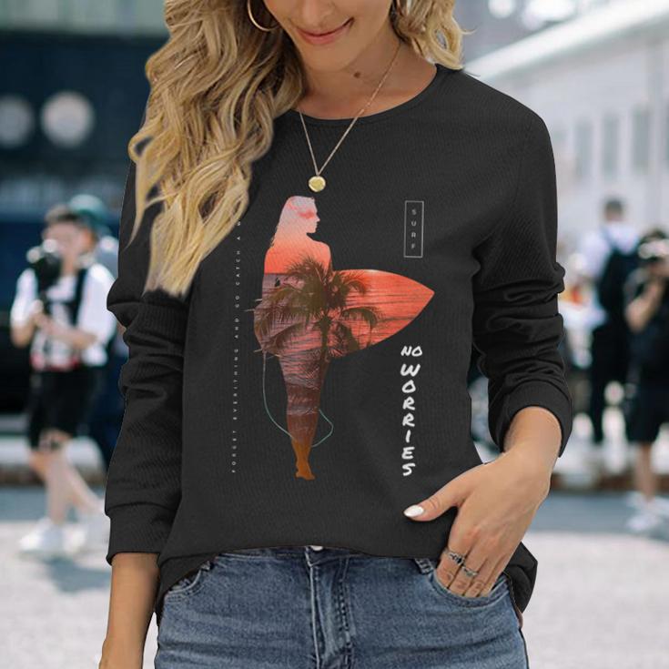 サーファーガール カリフォルニア サンセット ビーチ サーフガール 長袖Tシャツ 彼女への贈り物